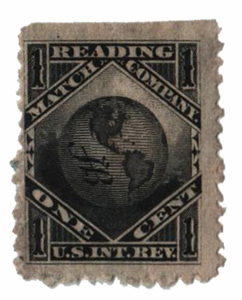 RO152d  - 1878-83 1c Proprietary Match Stamp - Reading Match Co, black, watermark 191R