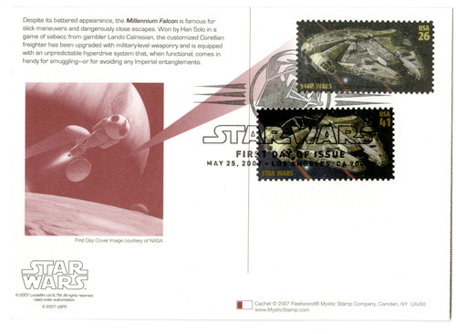 UX493x  - 2007 26c Star Wars-M. Falcon w/stamp add