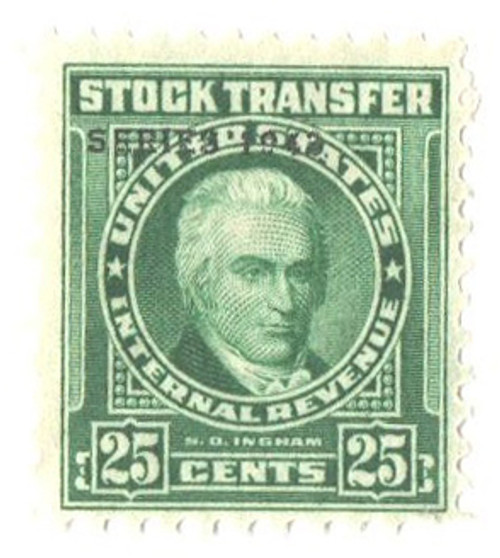 RD146  - 1943 25c Stock Transfer Stamp, bright green, watermark, perf 11