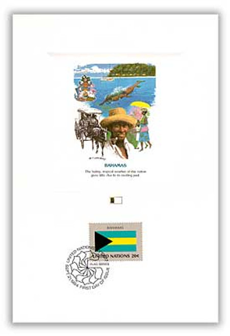 58465M  - 1984 20c U.N. Flags Proofcard, Bahamas