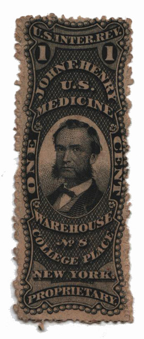 RS114d  - 1878-83 1c Proprietary Medicine Stamp - J.F. Henry, black, watermark 191R