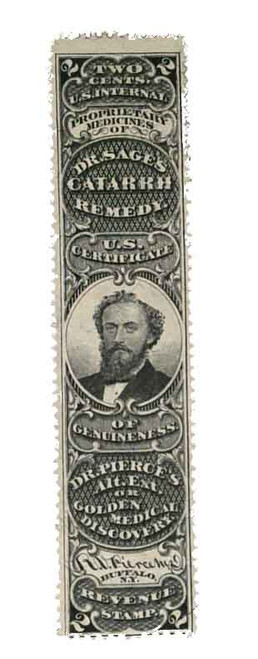 RS190b  - 1871-77 2c Proprietary Medicine Stamp - R.V. Pierce, black, silk paper