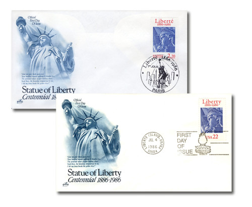 MCV054  - 1986 Liberty Centennial Cover Set - France #2014 & US #2224