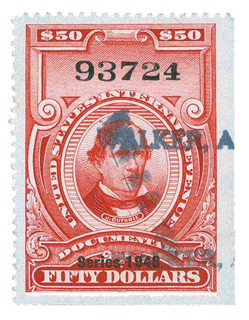 R506  - 1948 $50 US Internal Revenue Stamp - no gum, perf 12, carmine