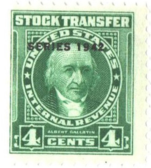 RD119  - 1942 4c Stock Transfer Stamp, bright green, watermark, perf 11