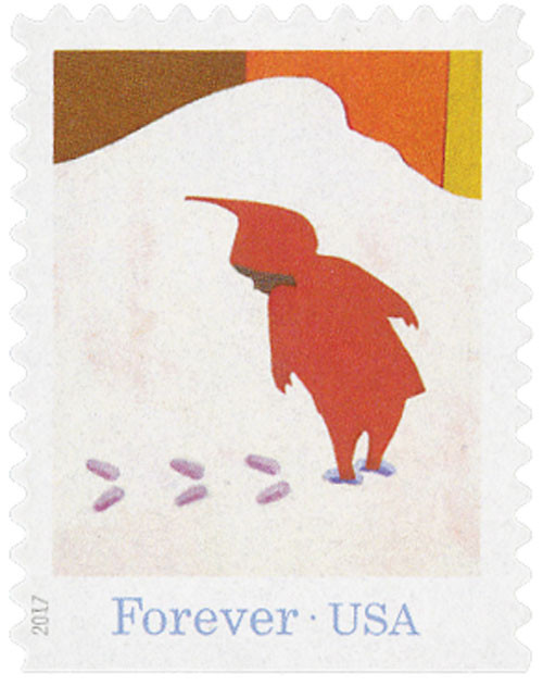 5246  - 2017 First-Class Forever Stamp - "The Snowy Day": Peter Looking at His Footprints in the Snow