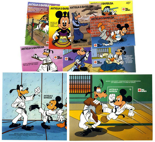 MDS230  - 1991 Disney & Friends At PHILANIPPON Stamp Show, Mint, Set of 8 Stamps and 2 Souvenir Sheets, Antigua-Barbuda