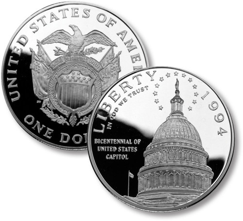 M12049  - 1994 US Capitol Silver Dollar, Uncirculated