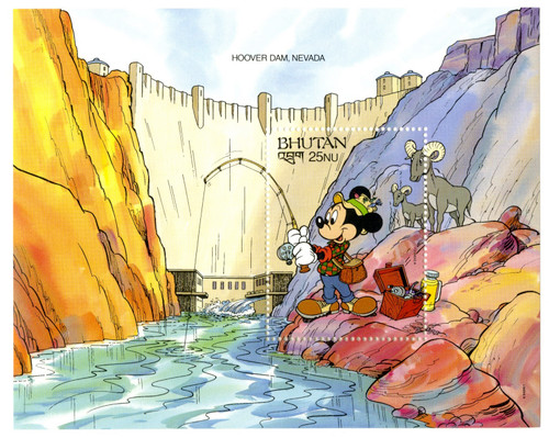 MDS246M  - 1991 Disney's Mickey and Friends Visit the World's Wonders, Mint Souvenir Sheet, Bhutan