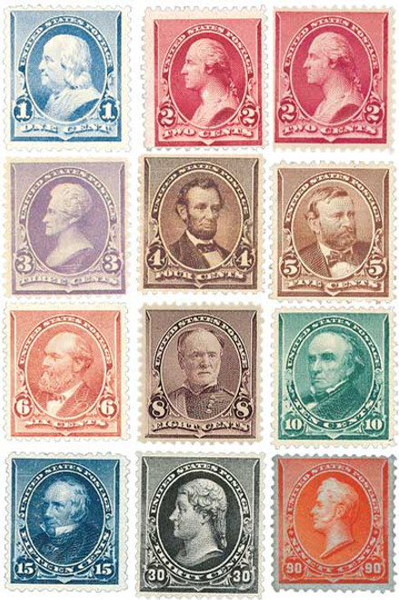 219-29  - Complete Set, 1890-93 Regular Issues Set of 12 Stamps