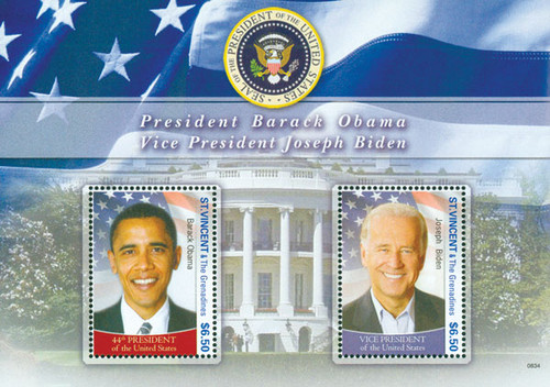 M10326  - 2008 $6.50 President Obama and Vice President Biden, Mint Souvenir Sheet, St. Vincent & The Grenadines