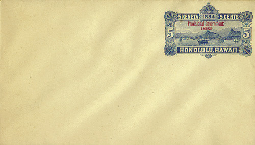 HU12  - 1893 5c Hawaii Stamped Envelope, blue, overprint in red or black