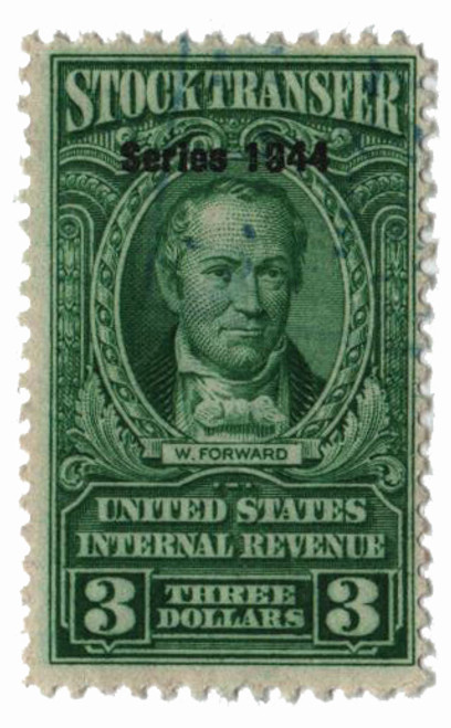 RD175  - 1944 $3 Stock Transfer Stamp, bright green, watermark, perf 11