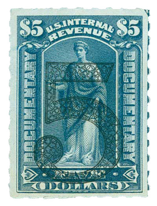 R192  - 1902 $5 US Internal Revenue Stamp - ornamental numerals, green