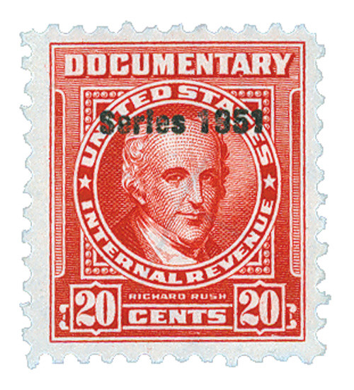 R568  - 1951 20c US Internal Revenue Stamp - watermark, perf 11, carmine