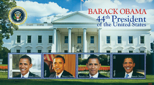 M10333  - 2009 President Barack Obama, 4 Stamps, Mint, Nevis