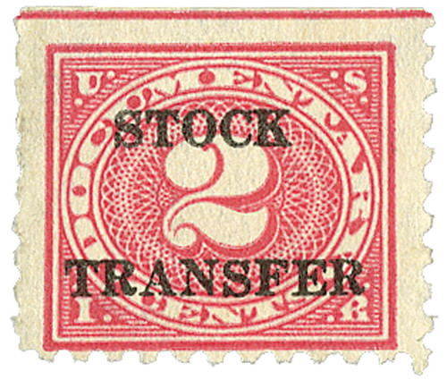 RD33  - 1920 2c Stock Transfer Stamp, carmine rose, horizontal overprint, perf 11