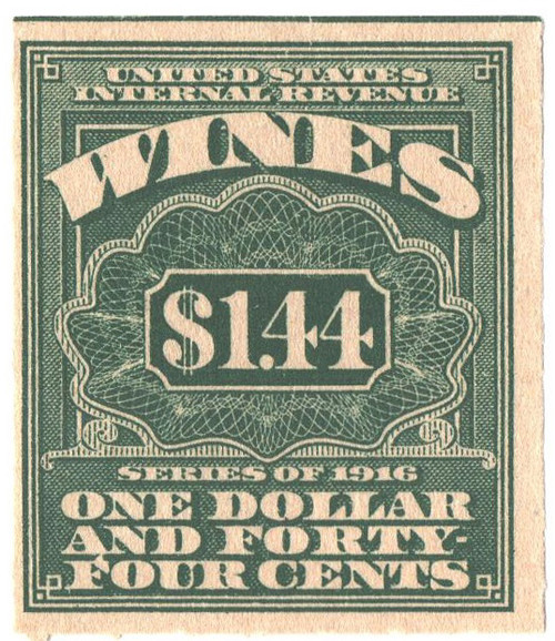 RE50 - 1916 $1.44 Cordials, Wines, Etc. Stamp - Rouletted 31/2, watermark, offset, green