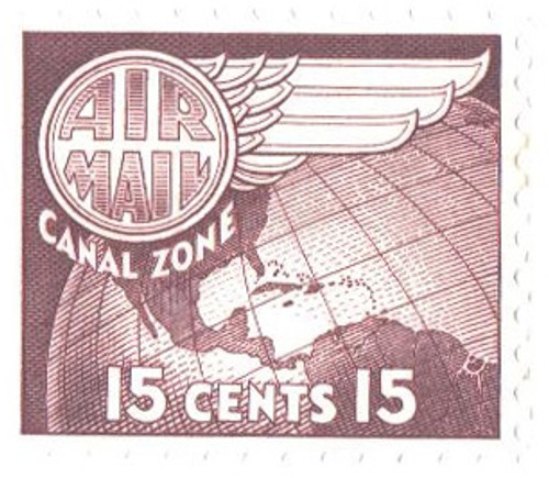 CZC29  - 1958 15c Canal Zone Airmail - Globe & Wing, brown violet
