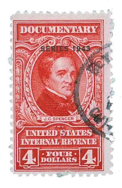 R376  - 1943 $4 US Internal Revenue Stamp - watermark, perf 11, carmine