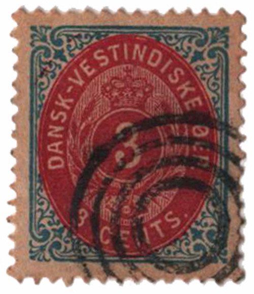 DWI6b  - 1874 3c Danish West Indies - deep blue & dark carmine, medium