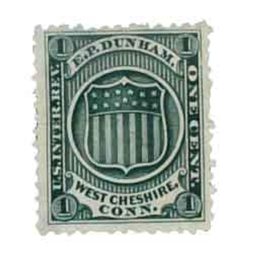 RO72d  - 1878-83 1c Proprietary Match Stamp - E.P. Dunham, green. Watermark 191R