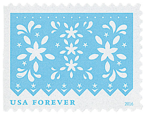 5085  - 2016 First-Class Forever Stamp - Colorful Celebrations: Light Blue with White Flowers