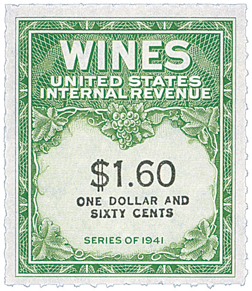 RE149  - 1942 $1.60 Cordials, Wines, Etc. Stamp - Engraved, yellow green & black