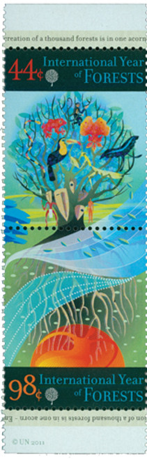 UN1035-36  - 2011 44c & 98c International Year of Forests, Attached Pair