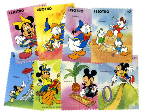 MDS374A  - 1991 Disney and Friends, Play Childhood Games, Mint, Set of 8 Stamps, Lesotho