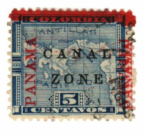 CZ12d  - 1904 5c Canal Zone - "PANAMA" double overprint in black and bar in red, blue