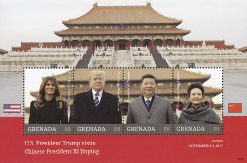 M12249  - 2018 $8 President Trump Visits Chinese President Xi Jinping sheet of 4