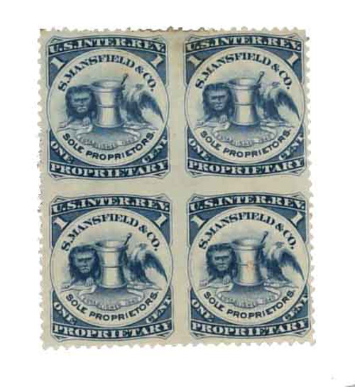 RS174dj  - 1878-83 S. Mansfield & Co, 1c blue, watermark, block of 4 imperforate between