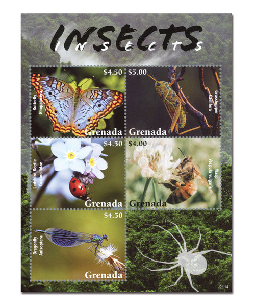 MFN189  - 2021 $4.50 Insects, Mint, Sheet of 5 Stamps, Grenada