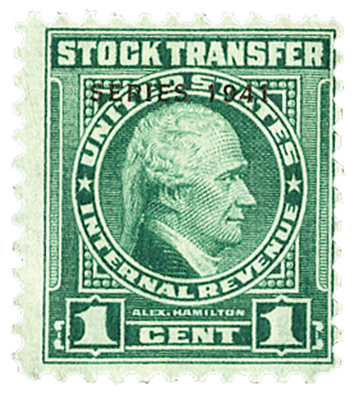 RD92  - 1941 1c Stock Transfer Stamp, bright green, watermark, perf 11