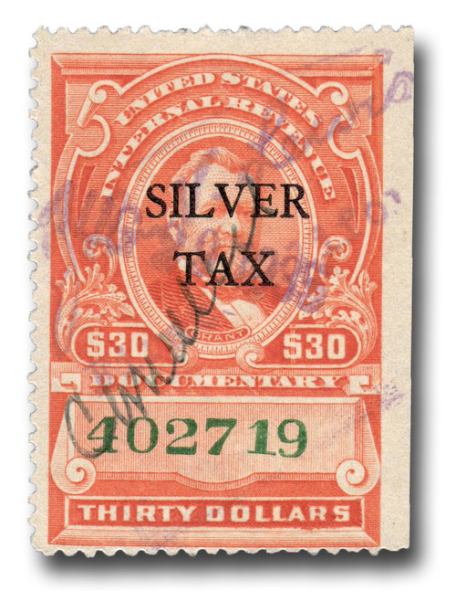 RG19  - 1934 $30 Silver Tax, vermilion, perf 12