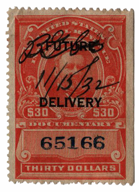 RC16a  - 1918-34 $30 Future Delivery Stamp -  numerals in blue, type I, vermilion