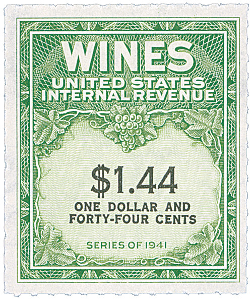 RE147  - 1942 $1.44 Cordials, Wines, Etc. Stamp - Engraved, yellow green & black