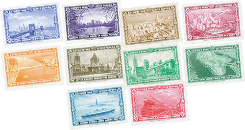 M4044  - Labels Featuring New York City Landmarks, 10 labels printed by American Bank Note Company