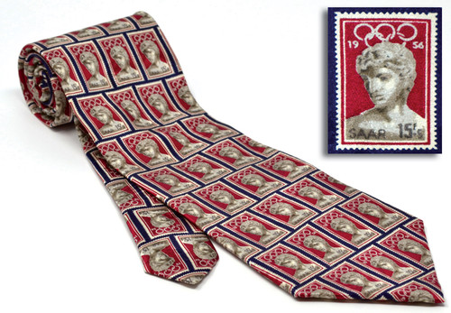 ST4  - Stamp Necktie: Greece Olympics, Blue Background