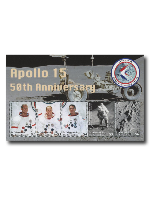 MFN227  - 2021 $2-$6 Apollo 15-50th Anniversary, Mint, Sheet of 5 Stamps, St. Vincent
