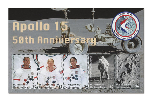 MFN227  - 2021 $2-$6 Apollo 15-50th Anniversary, Mint, Sheet of 5 Stamps, St. Vincent