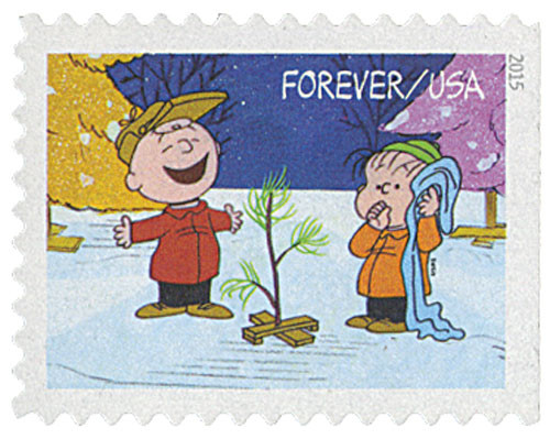 5028  - 2015 First-Class Forever Stamp - Contemporary Christmas: Charlie Brown and Linus find their Christmas Tree