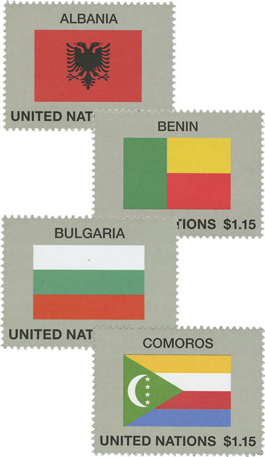 UN1150-53  - 2017 $1.15 Flags: Albania, Benin, Bulgaria & Comoros, United Nations