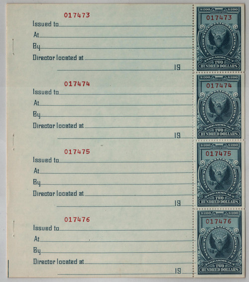 RY6a  - 1974 $200 Firearms Transfer Tax Stamps - booklet pane 10, dull blue & red