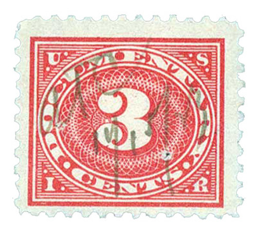 R230  - 1917 3c US Internal Revenue Stamp - offset, watermark, perf 11, carmine rose