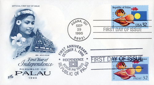 AC32 - 1995 Joint Issue - US and Palau - First Anniversary of Palau Independence