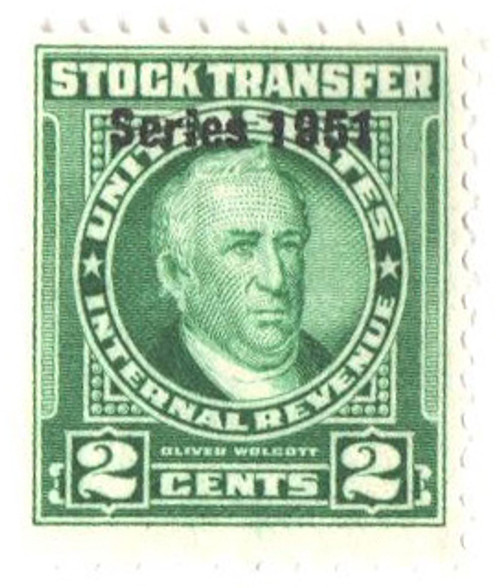 RD340  - 1951 2c Stock Transfer Stamp, bright green, watermark, perf 11