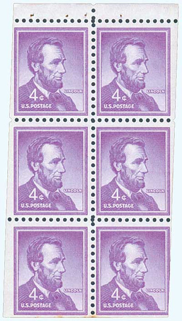 1036b  - 1954-61 4c Abraham Lincoln,bklt pane (6)