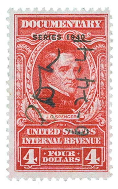 R303  - 1940 $4 US Internal Revenue Stamp - engraved, watermark, perf 11, carmine